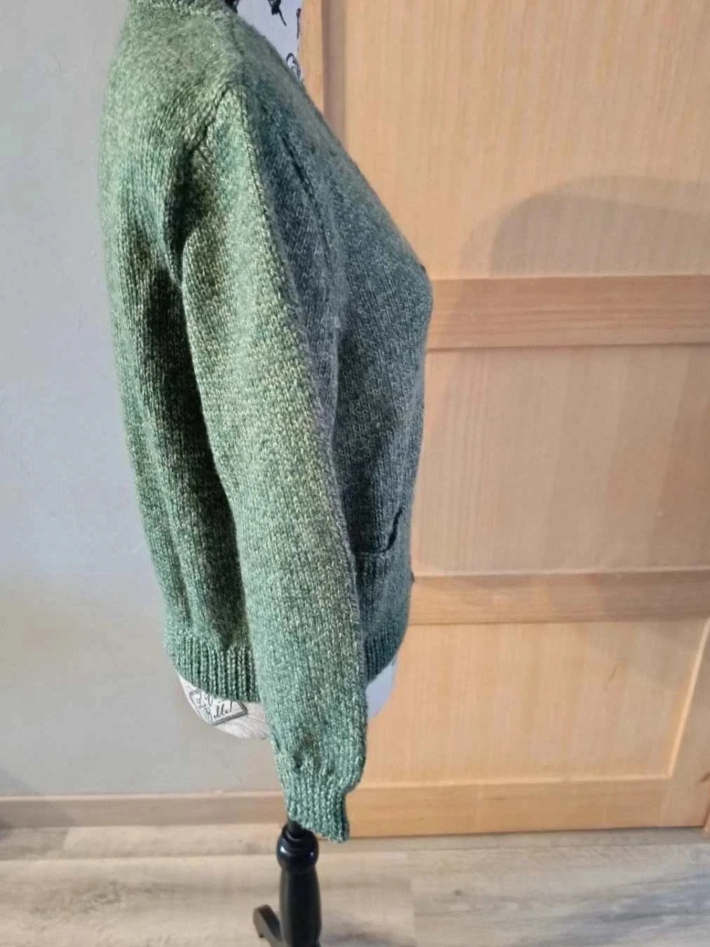 Cardigan verde escuro, lã, Fait Main Tamanho 40 – photo 2